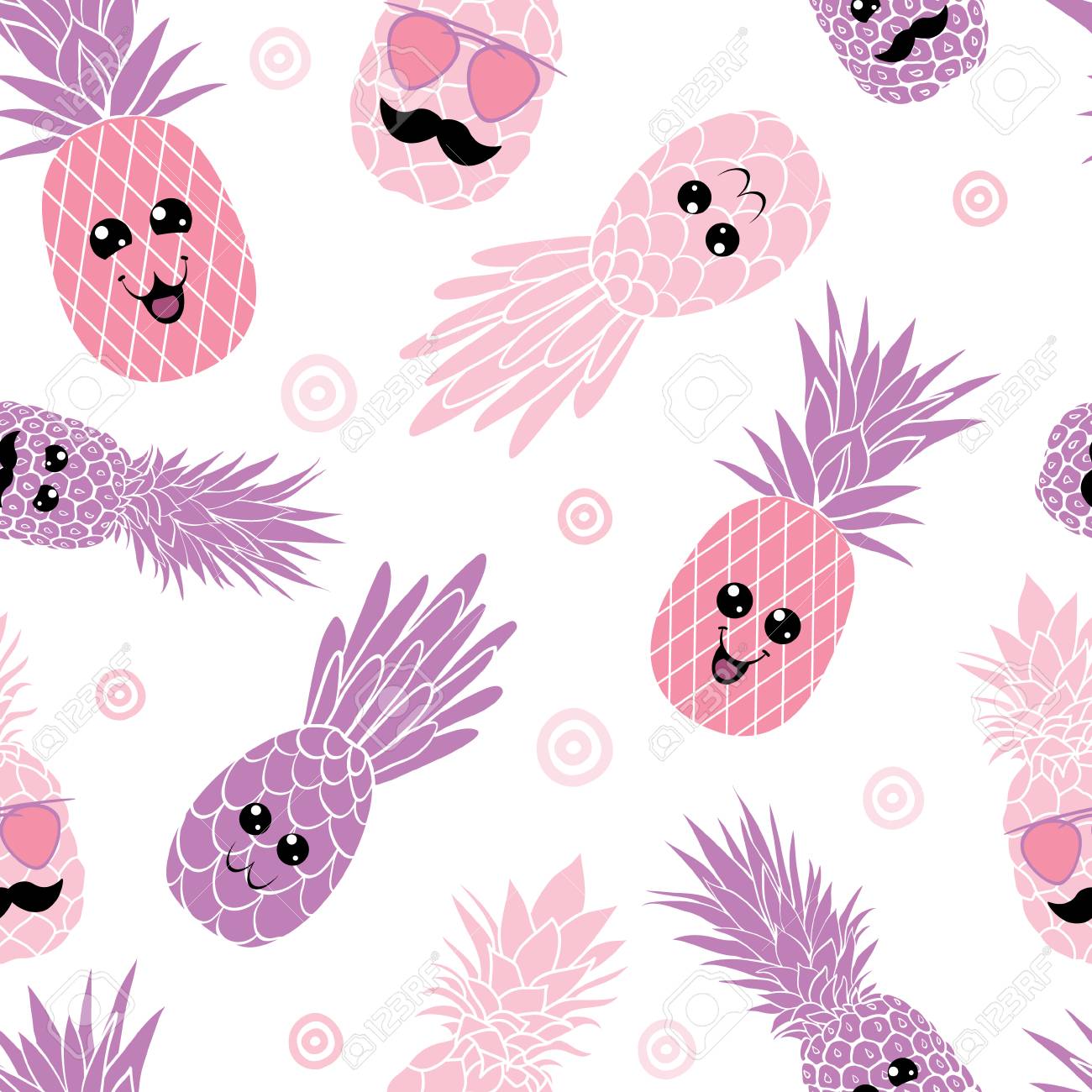 Pink Pineapple Family Seamless Repeat Pattern Great For Tropical
