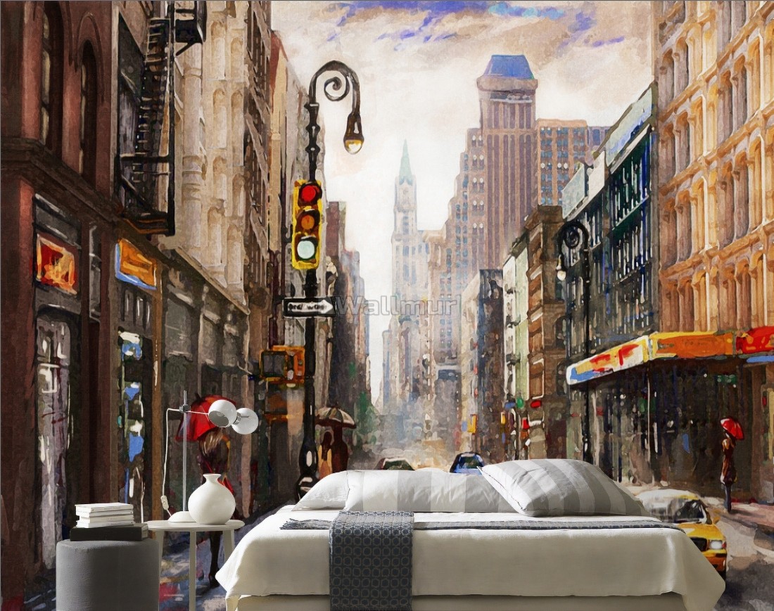 Oil Paintinging Style Street Of New York City Landscape