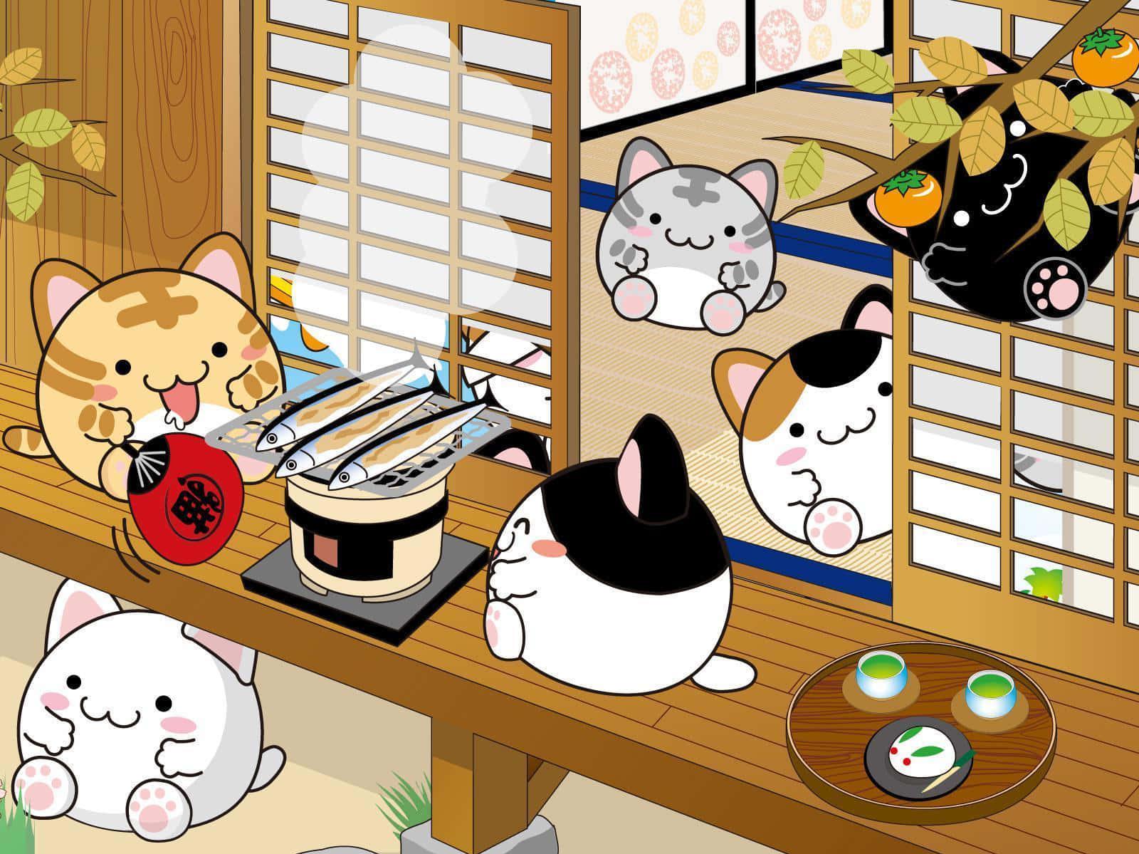 Anime Kawaii Cats Thanksgiving Wallpaper