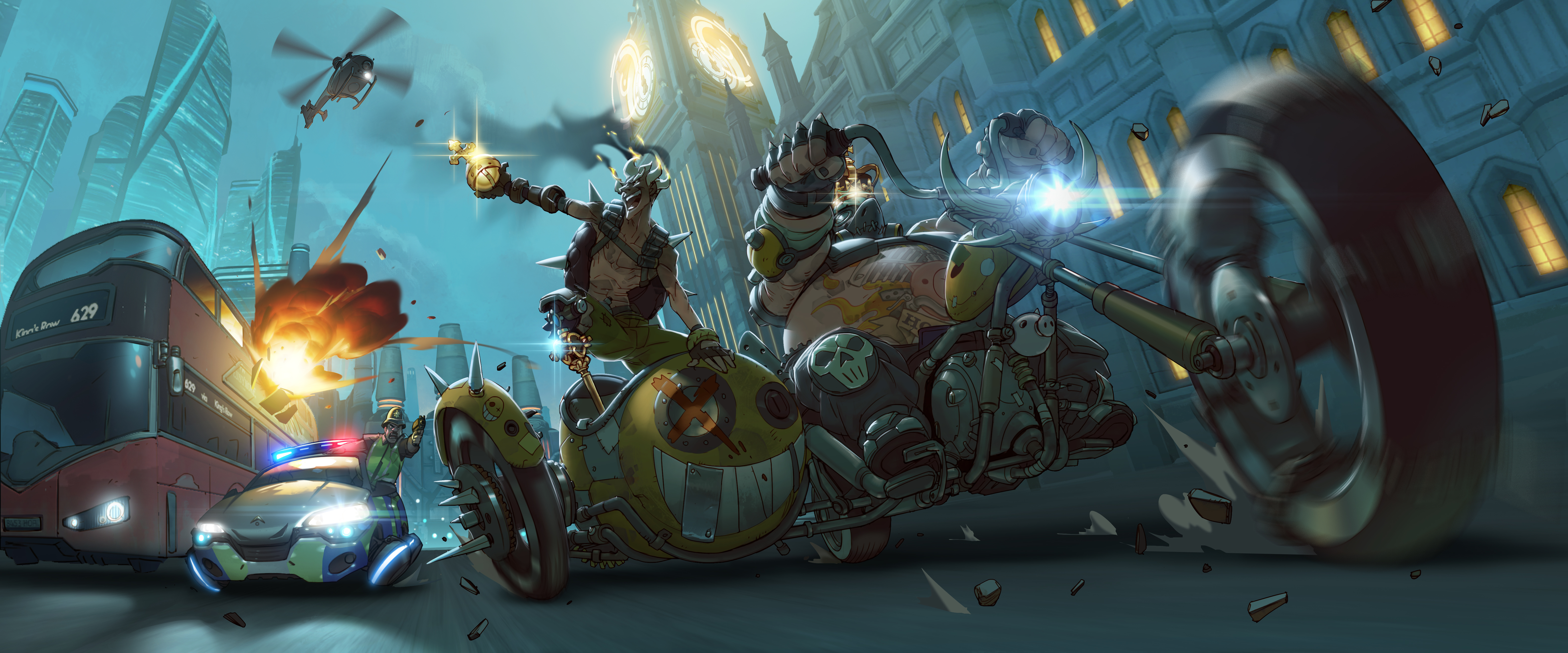 Wallpaper overwatch chase police road bike motorcycle criminals