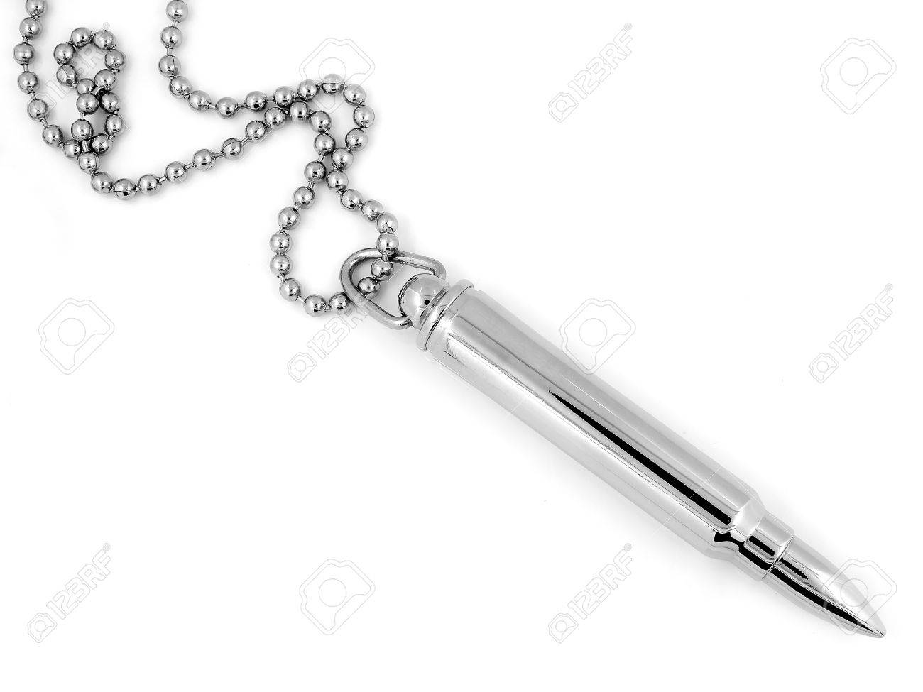 Neck Pendant Patron Bullet Stainless Steel On A White