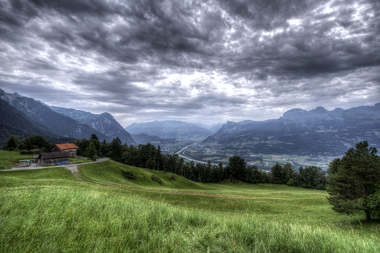 Wallpaper Liechtenstein HDr Nature Mountains Sky Meadow Fields