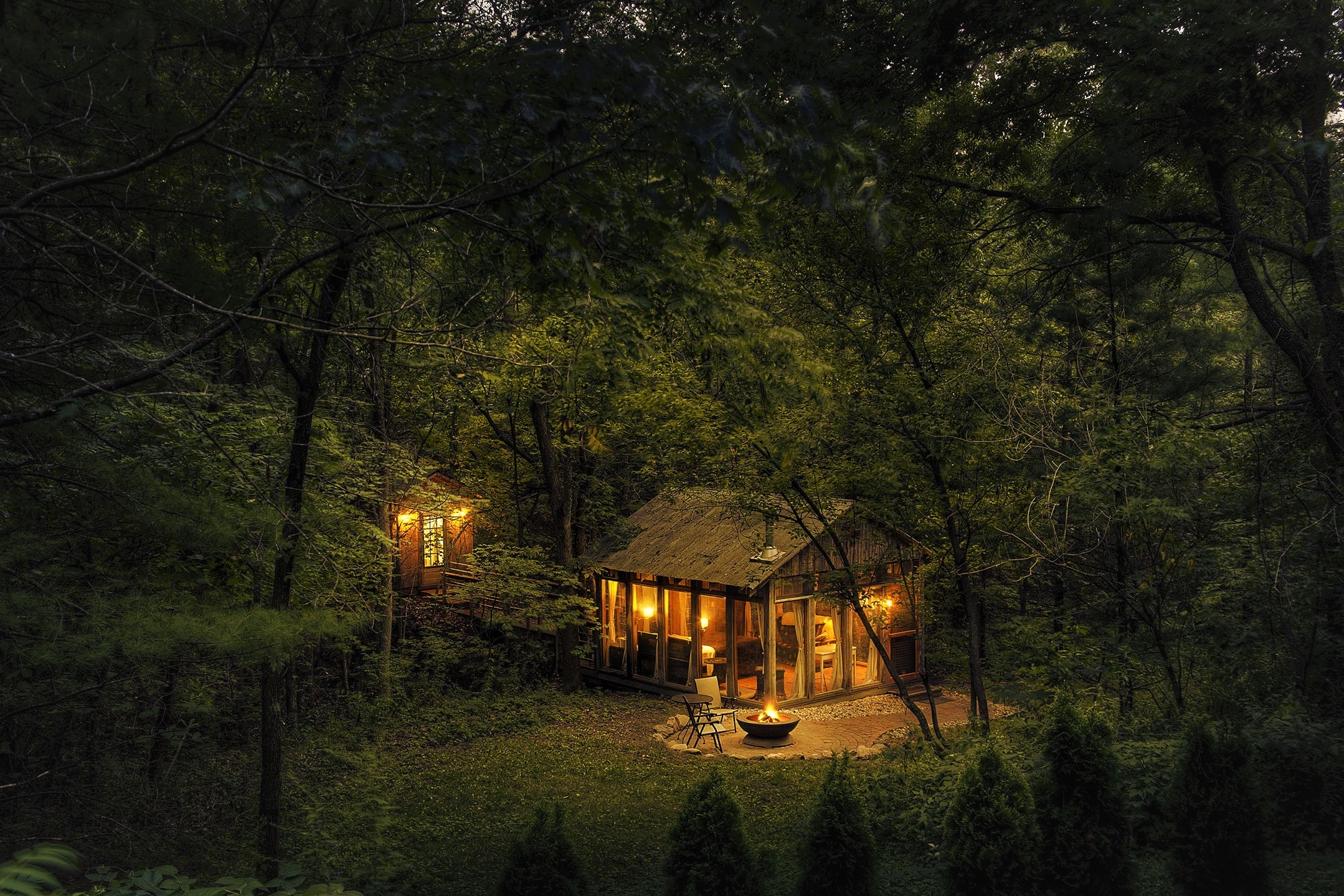 Cabin In The Woods At Night HD Wallpaper Background Image