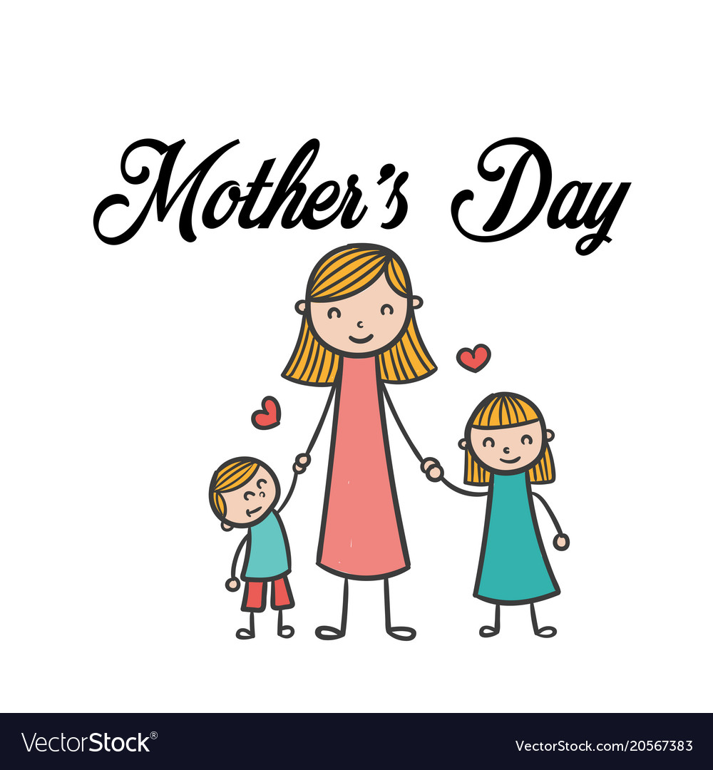 Mothers Day Mom Daughter And Son Background Vector Image