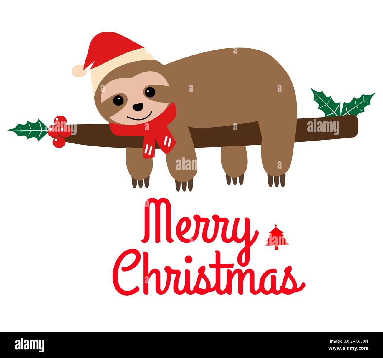 cute cartoon sloth icon on white background flat style christmas
