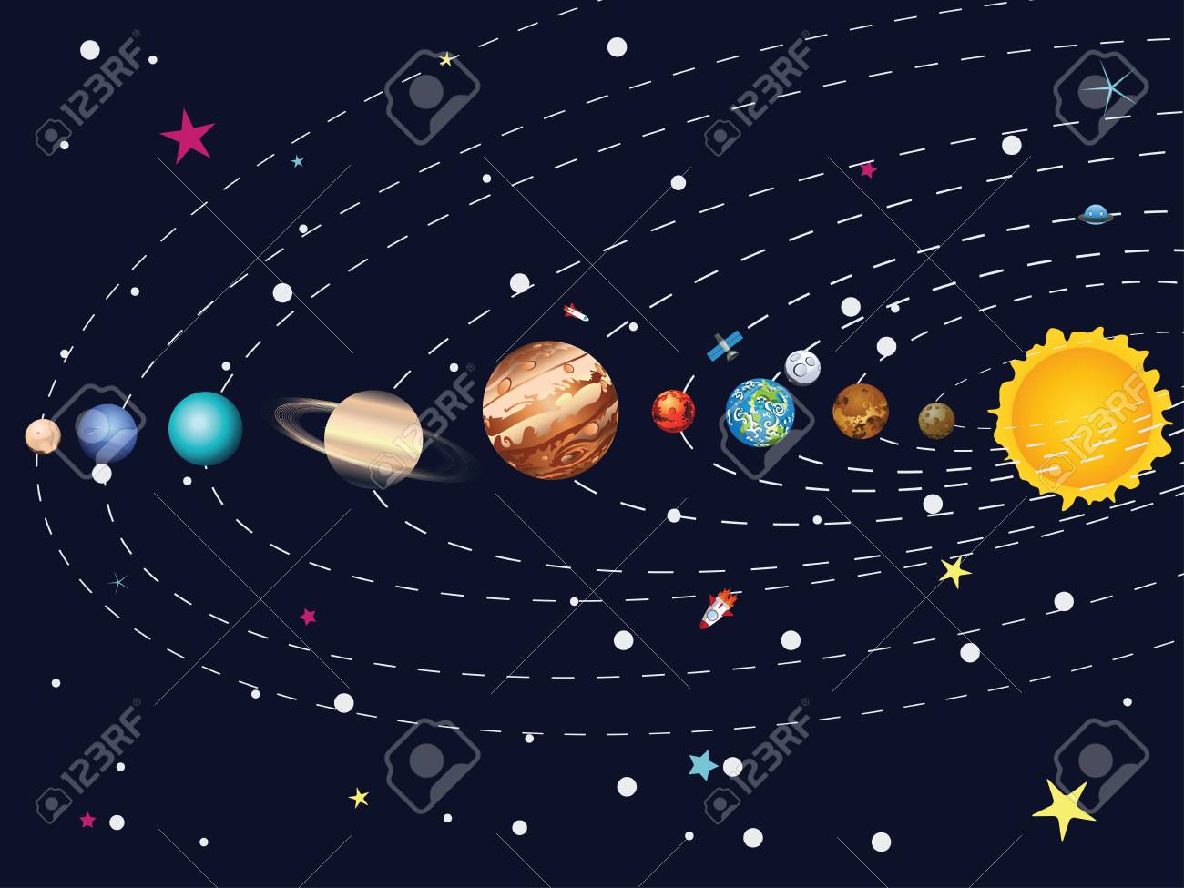 Cartoon Parade Of Colorful Plas Outer Space Background Royalty