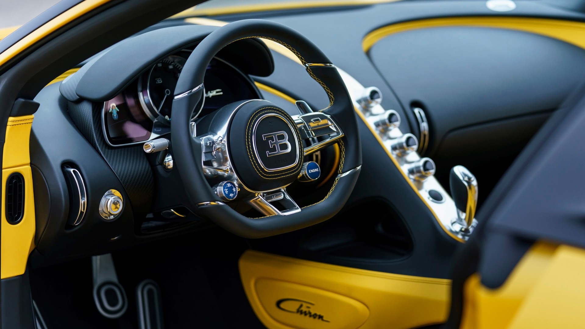 Bugatti Chiron Yellow And Black Interior Wallpaper