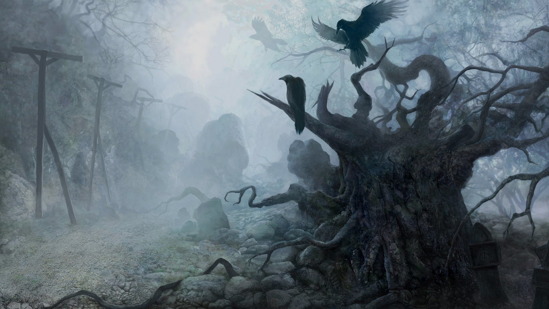 Creepy Trees Wallpaper Crows