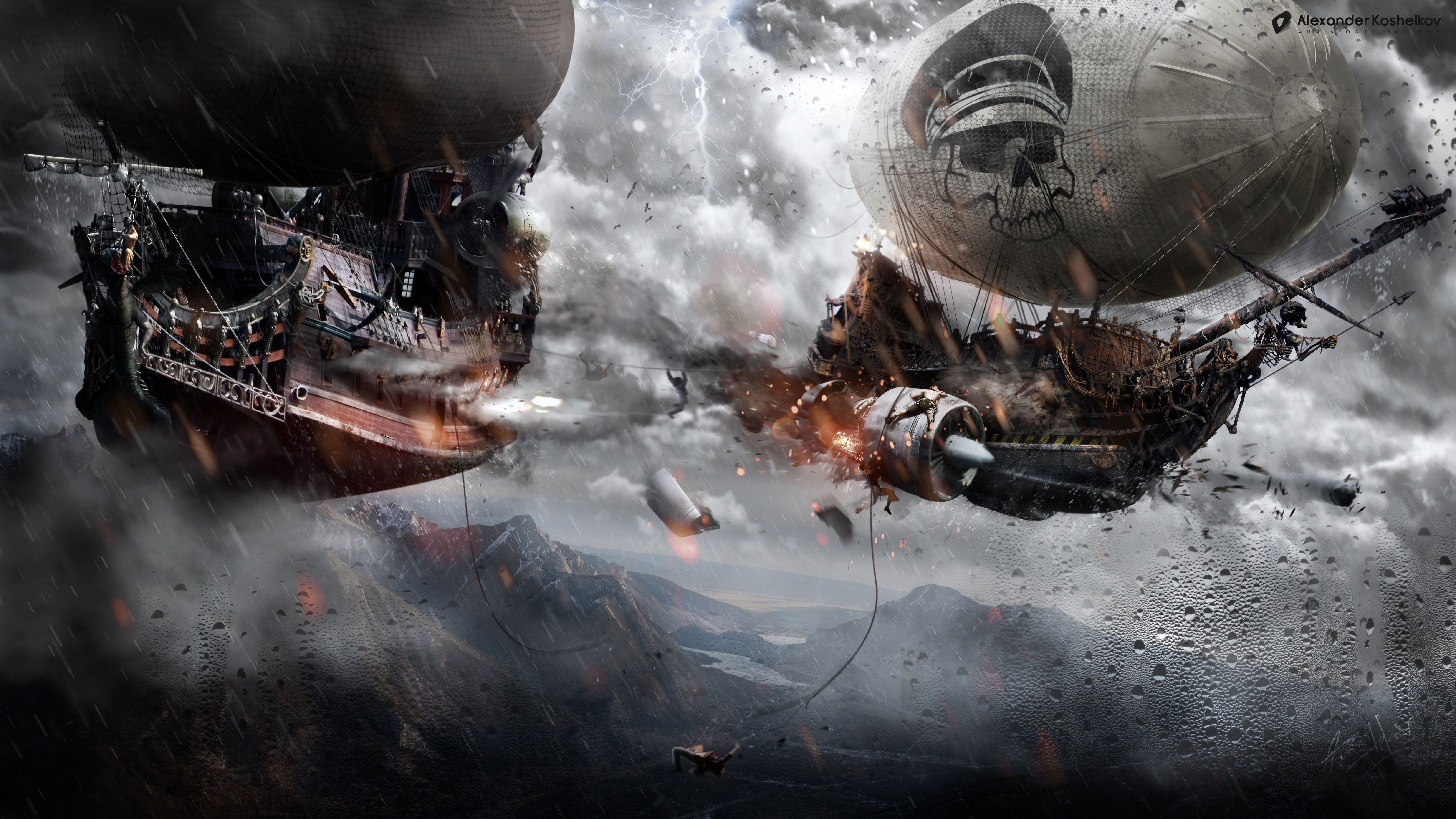 Ships Battle Flight Fantasy sci fi art pirate pirates ship wallpaper