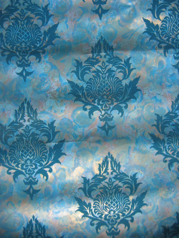 Flocked Velvet Turquoise Wallpaper piece Fabulous Vintage 1960 Mid