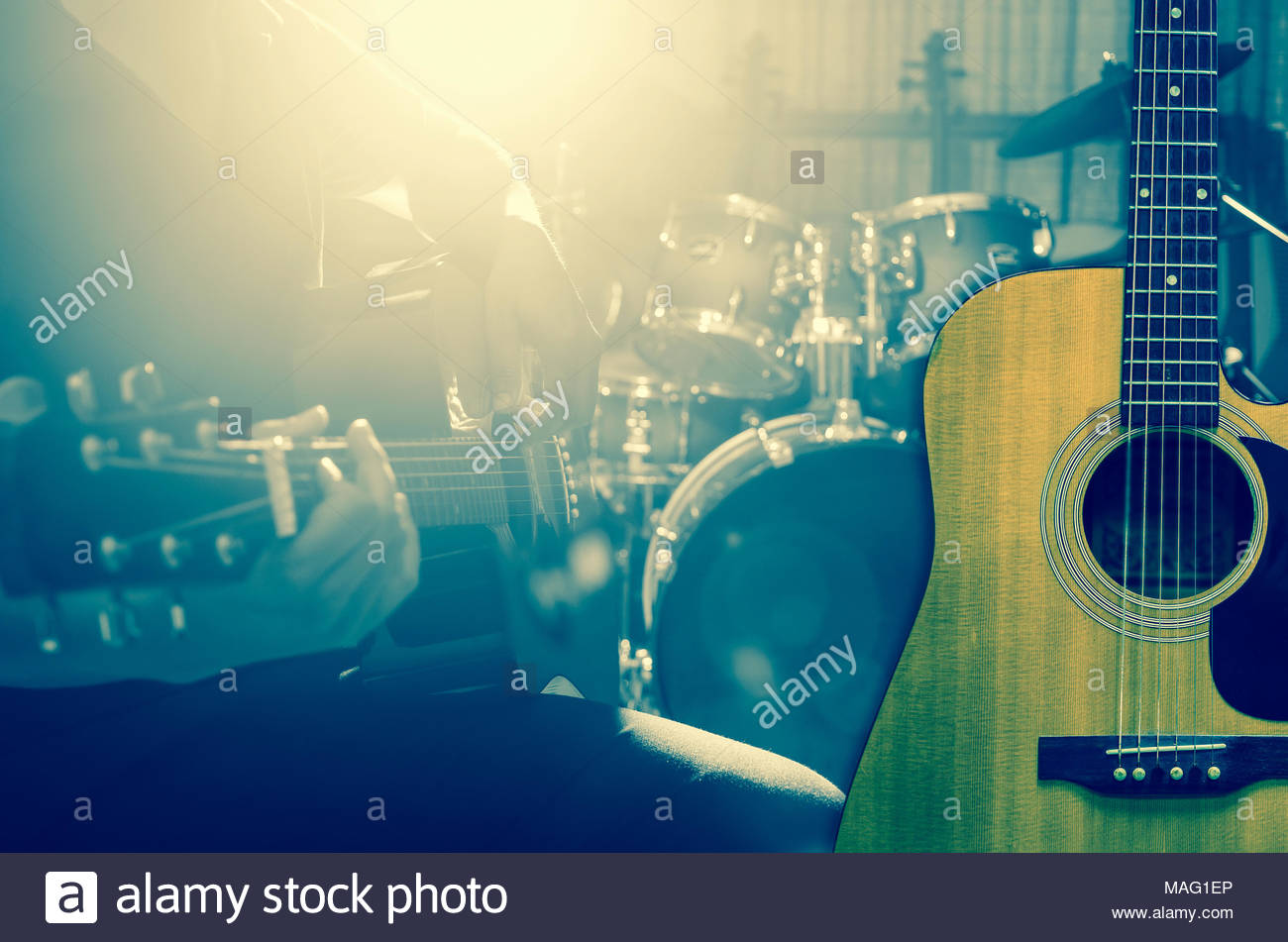 Guitar On Music Band Background Musical Concept Stock Photo