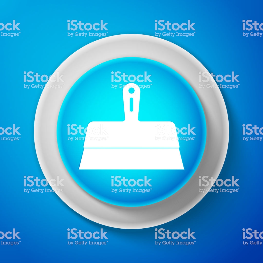 White Putty Knife Icon Isolated On Blue Background Spatula Repair