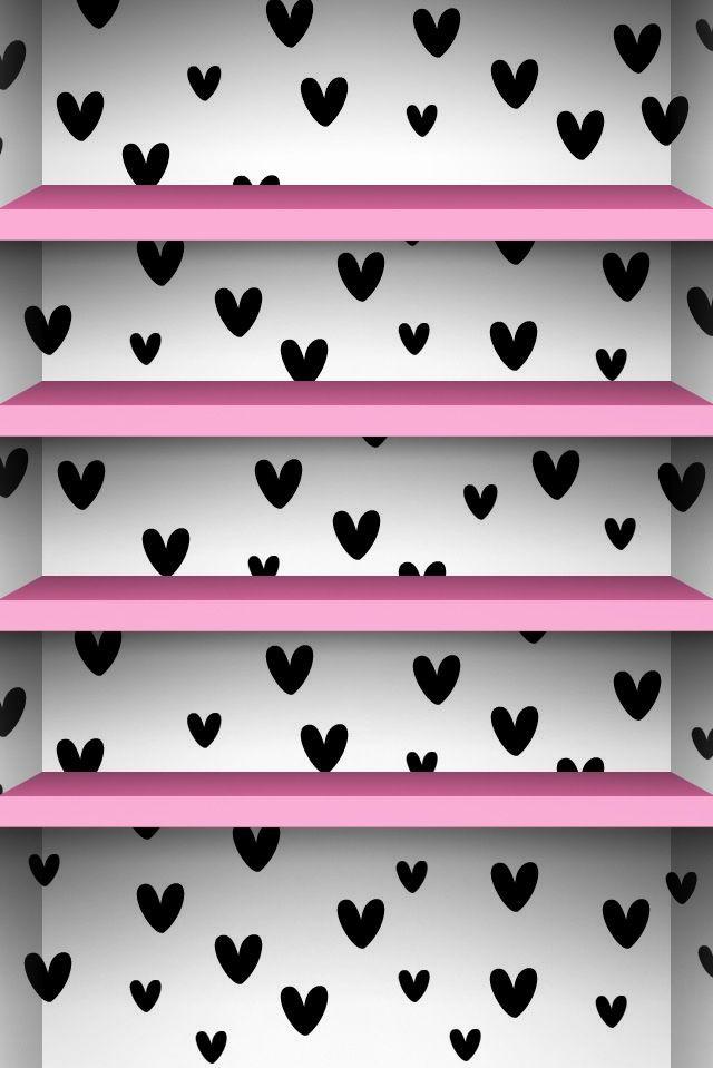 Cute Black White Background With Pink Shelves Android