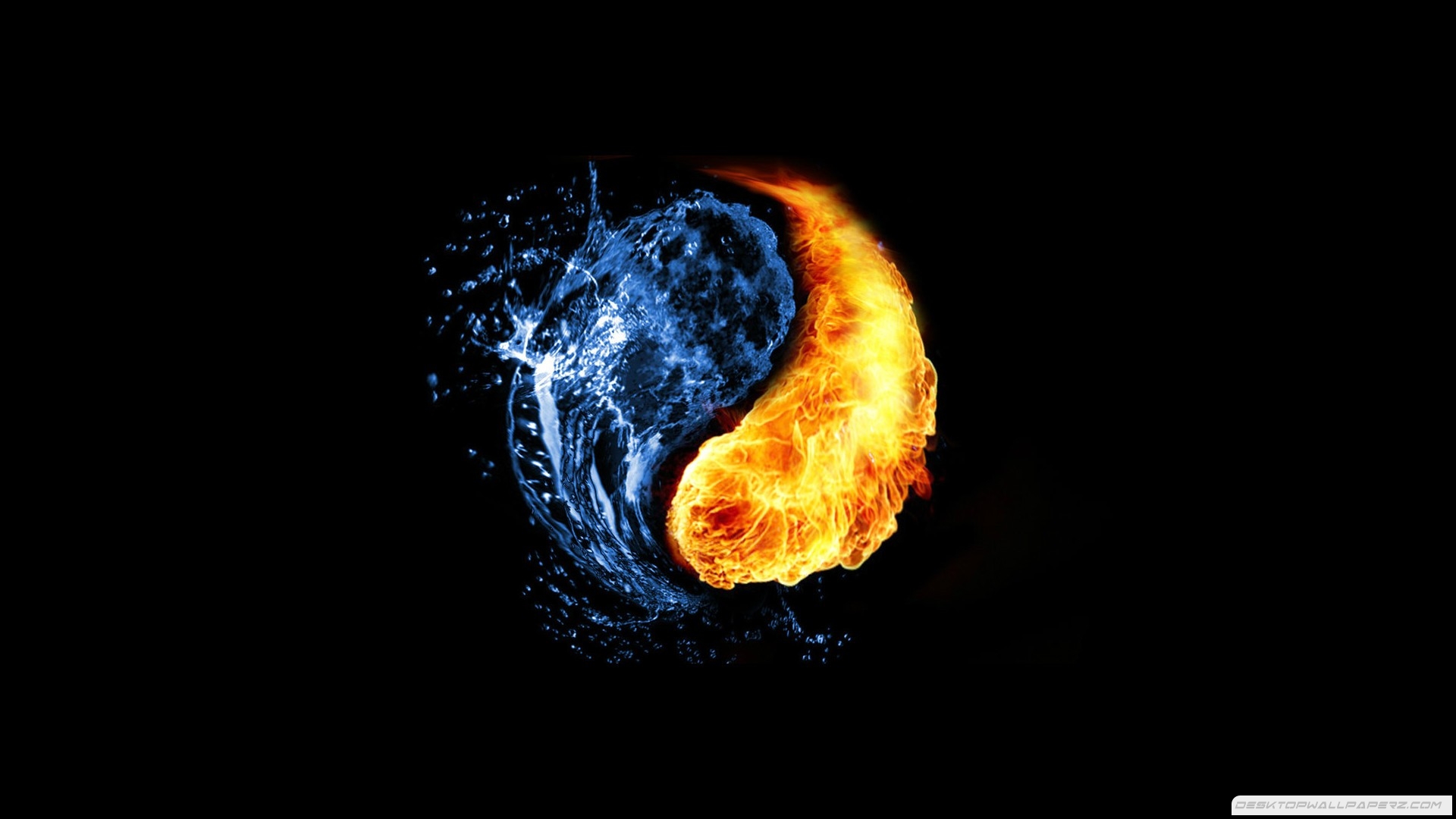 Water Abstract Fire Yin Yang Ying Black Background