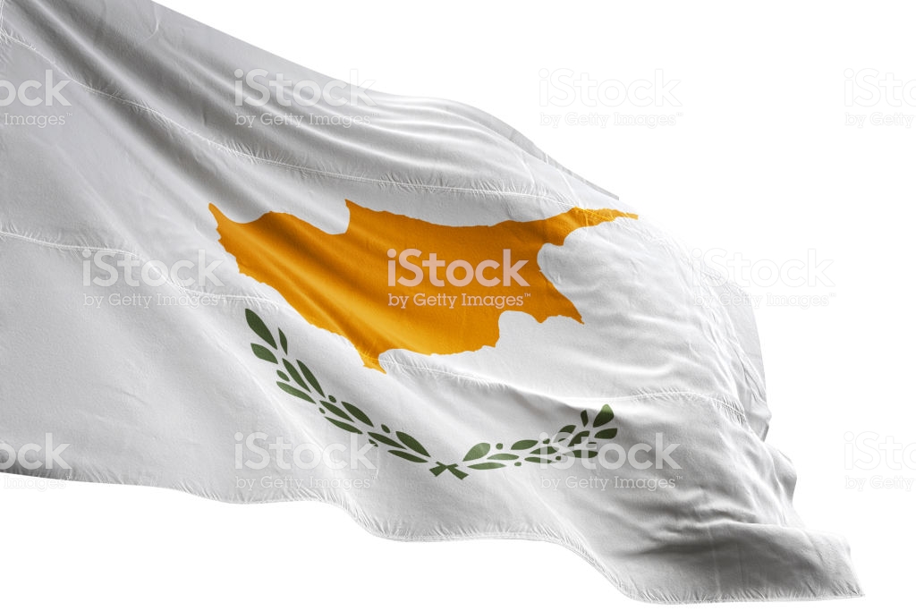 Cyprus Flag Closeup Waving Isolated White Background Stock Photo