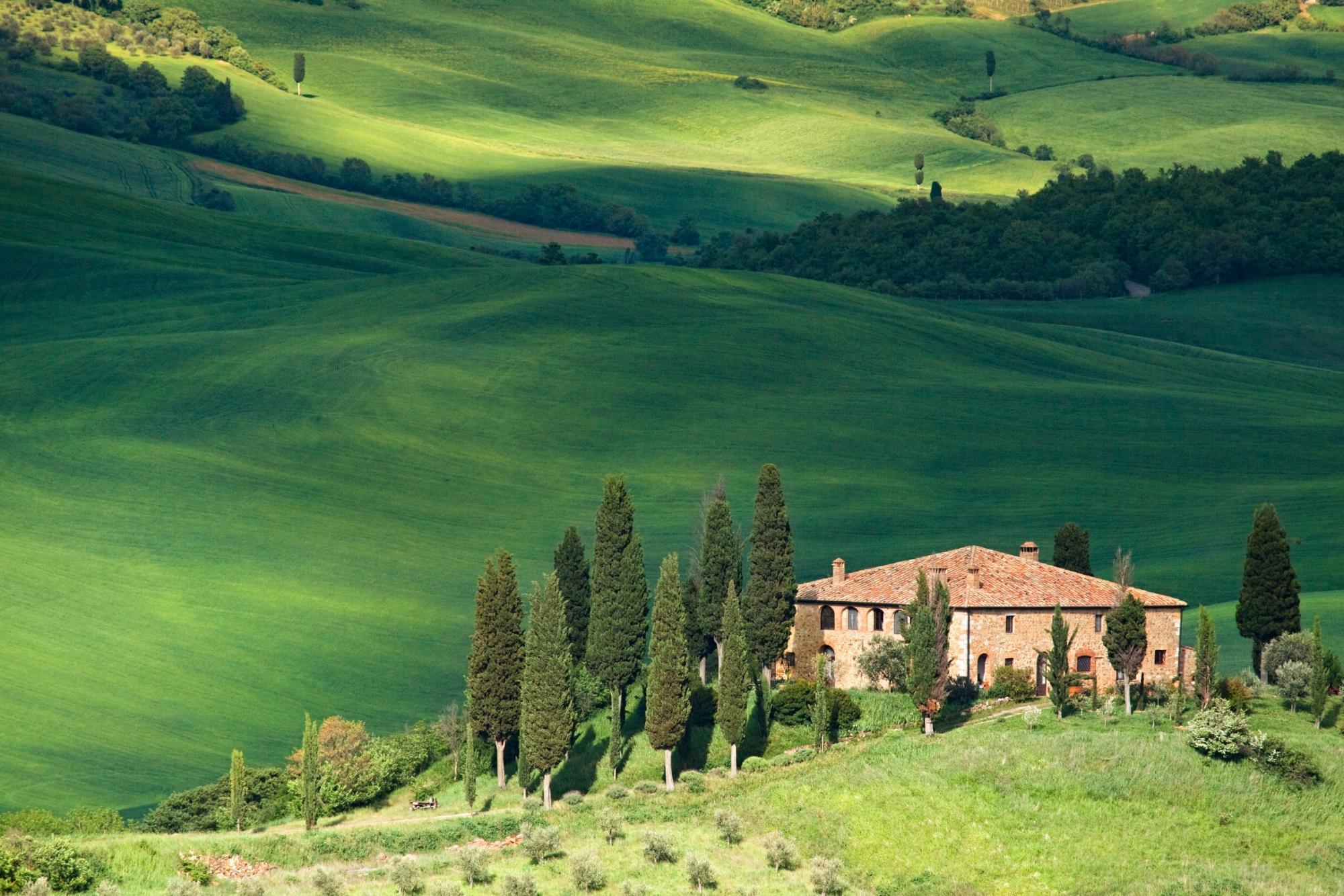 Hill Green Field Tree House Italy Photography Tuscany HD Wallpaper