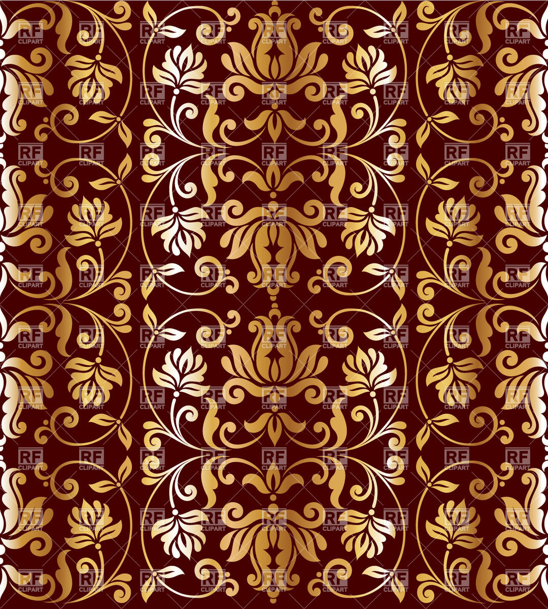 Wallpaper With Floral Elements Golden Retro Ornament On Burgundy
