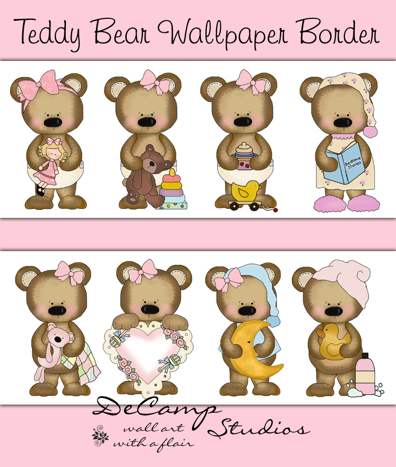 Teddy Bear Wallpaper Border Wall Decals Baby Girl Nursery Decor