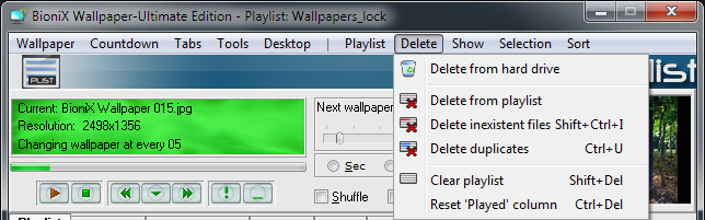 Delete from playlist   will erase the selected wallpaper only from the