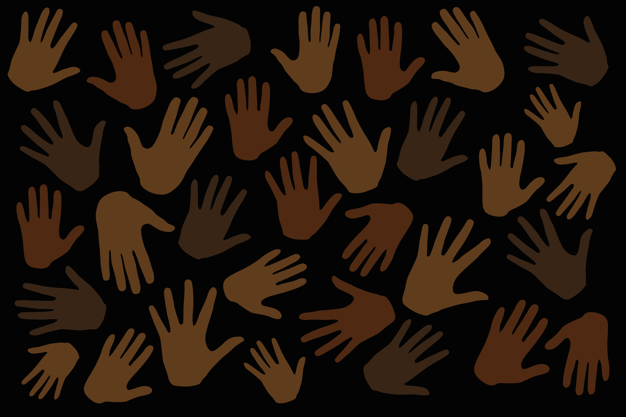 Many Hands On Dark Background Stop Racism Black Lives Matter