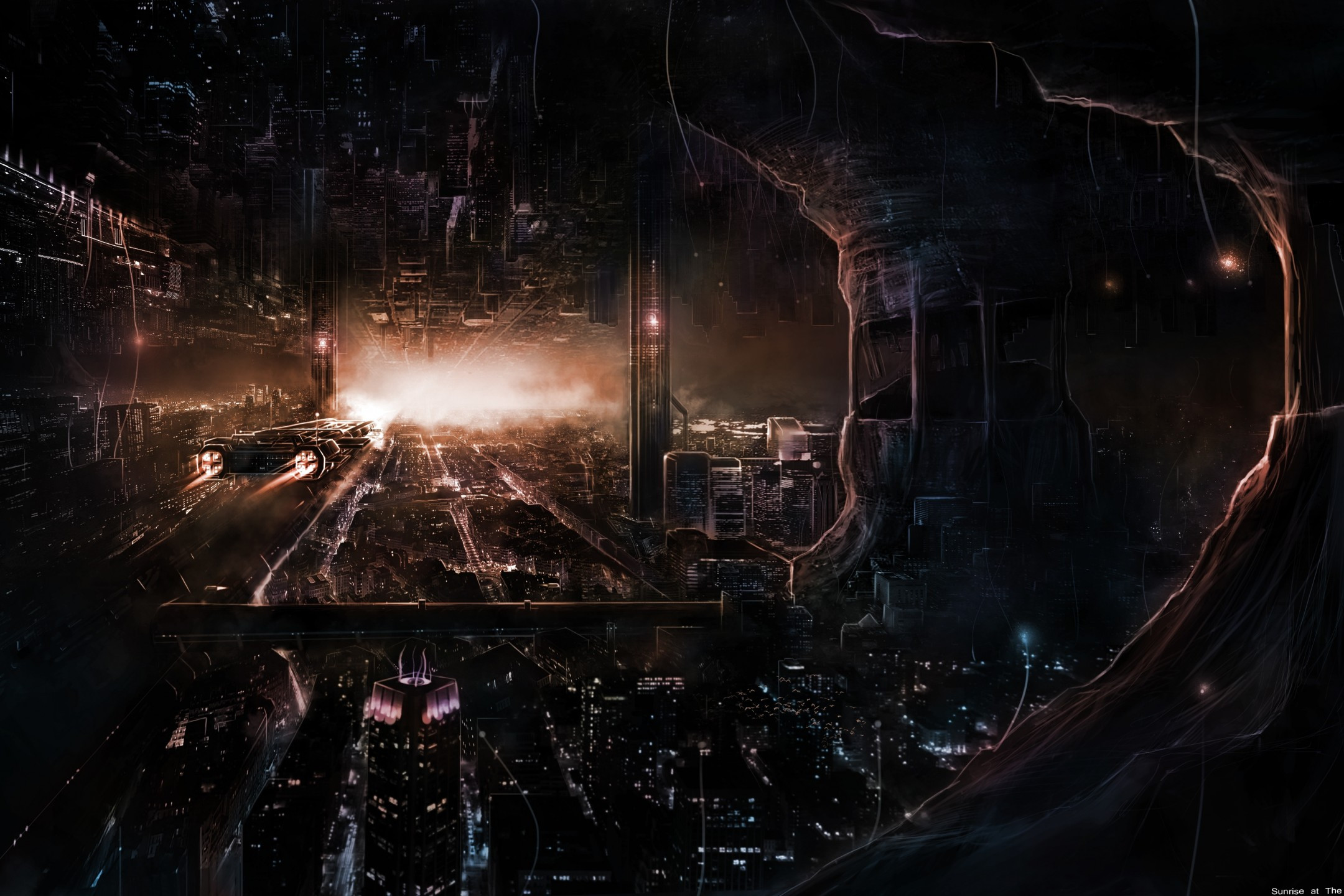 Sci Fi Futuristic City Dark Theme Wallpaper