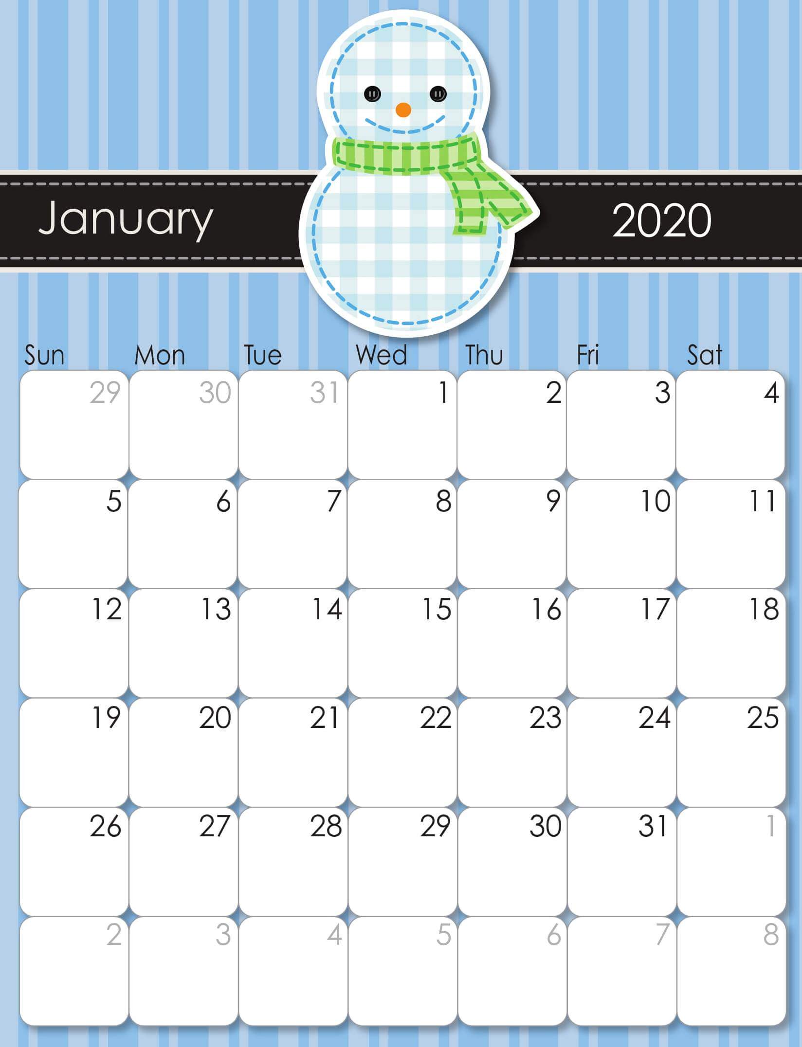 Cute January 2020 Calendar Design Printable Template   Set Your