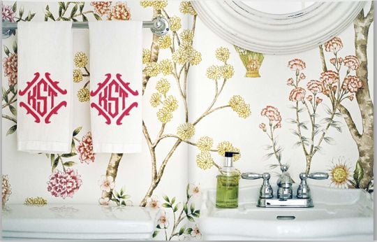 Future guest bathroom Wallpaper by Waverly is discontinued but love 540x346