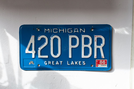 Blue Michigan 420 PBR Beer License Plate by whiskyginger on Etsy