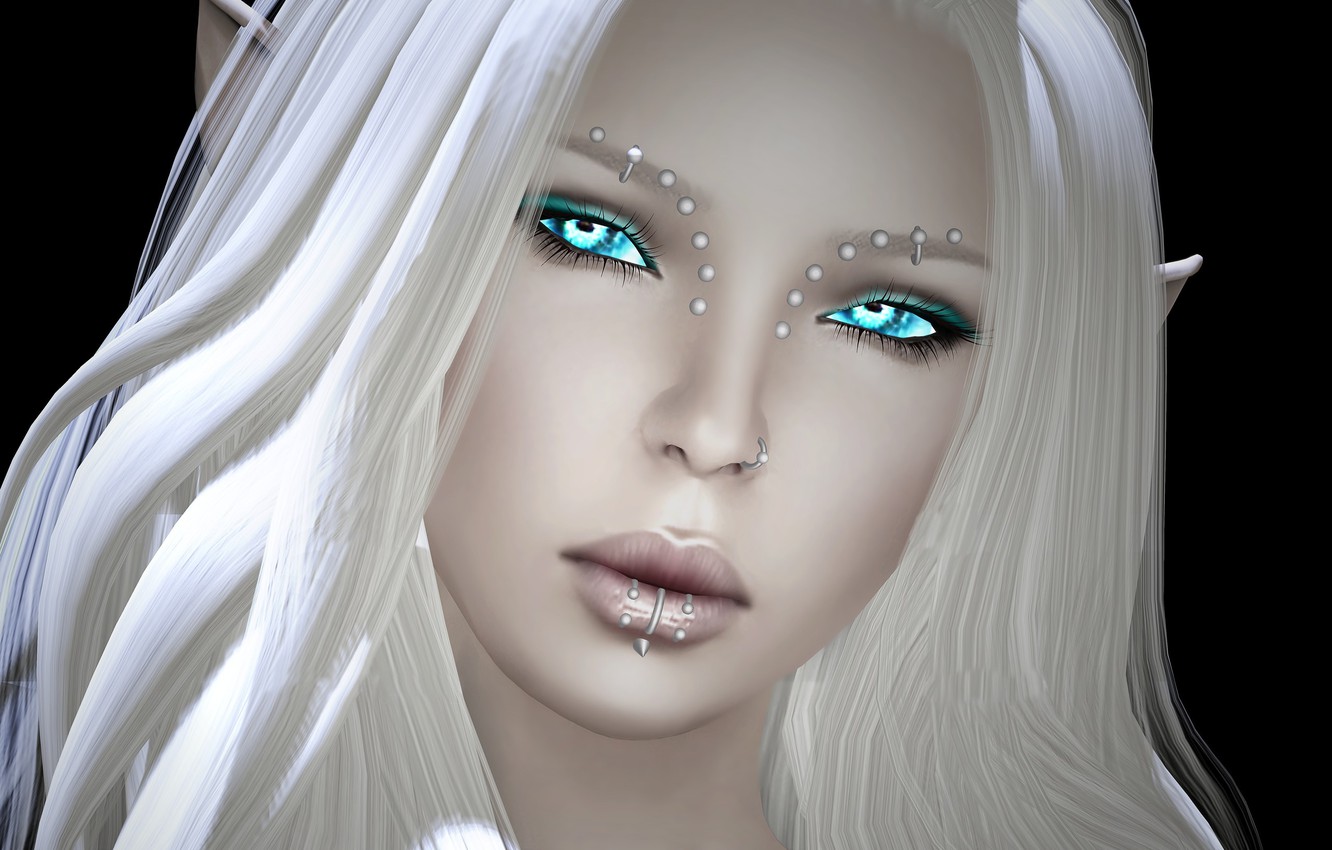 Wallpaper Girl Face Elf Piercing White Hair Render Image For