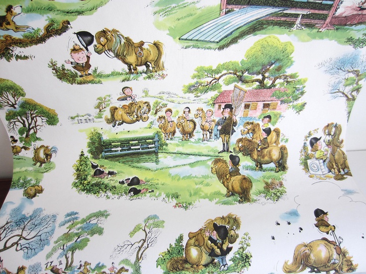 Vintage Wallpaper English Equestrian Theme Nursery Horses Fox