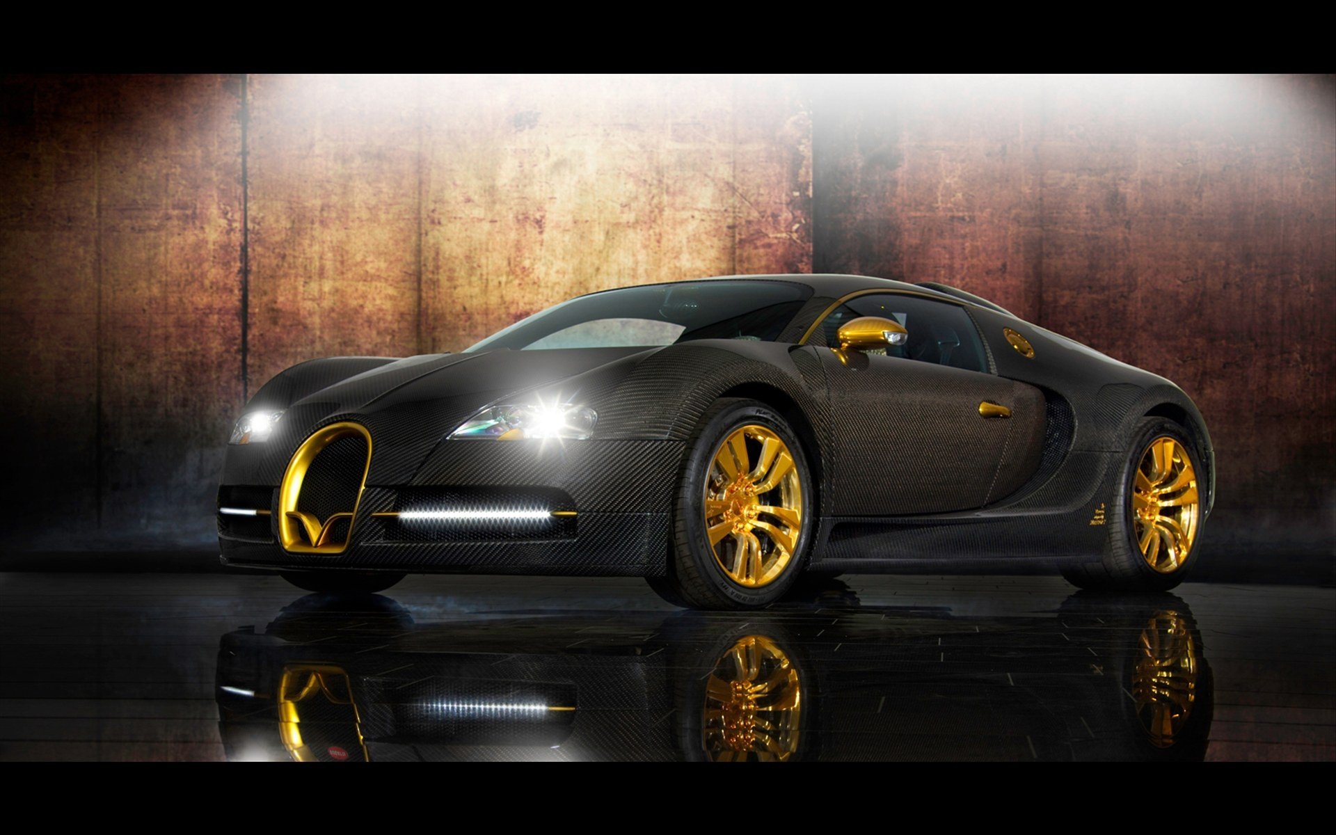 Cars Gold Bugatti Veyron Supercars Carbon Fiber Mansory