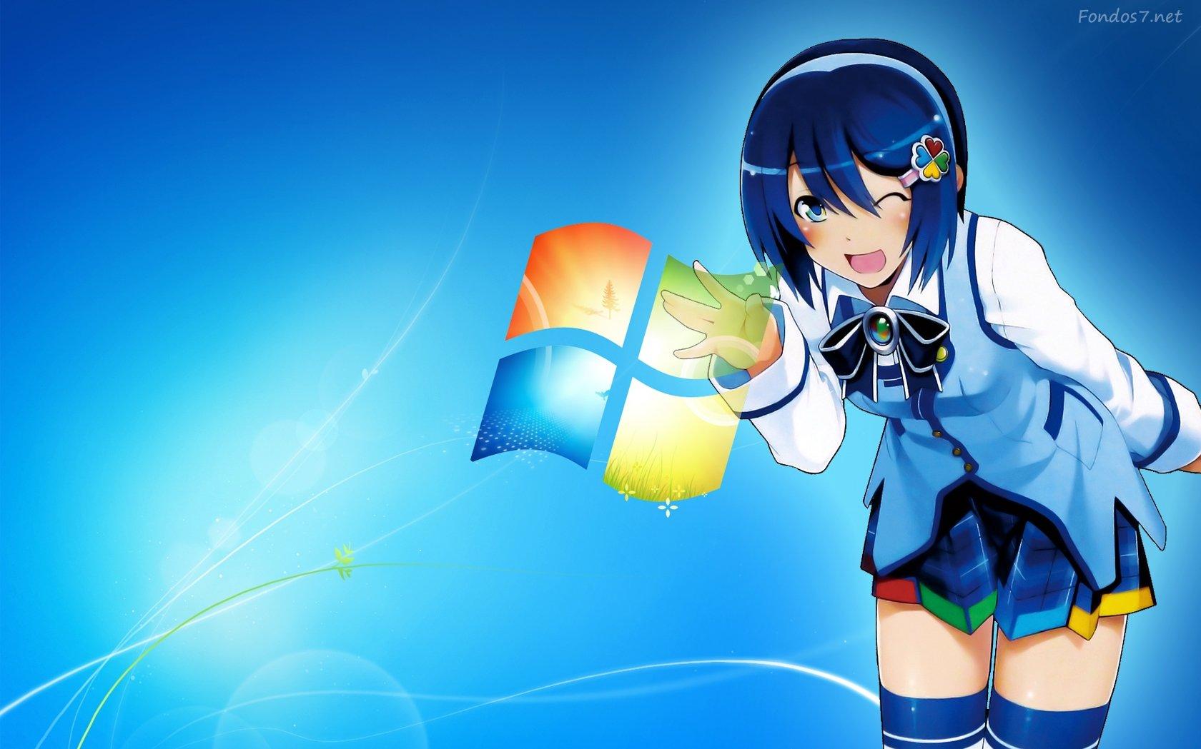  Anime Girl with Windows Logo Wallpaper