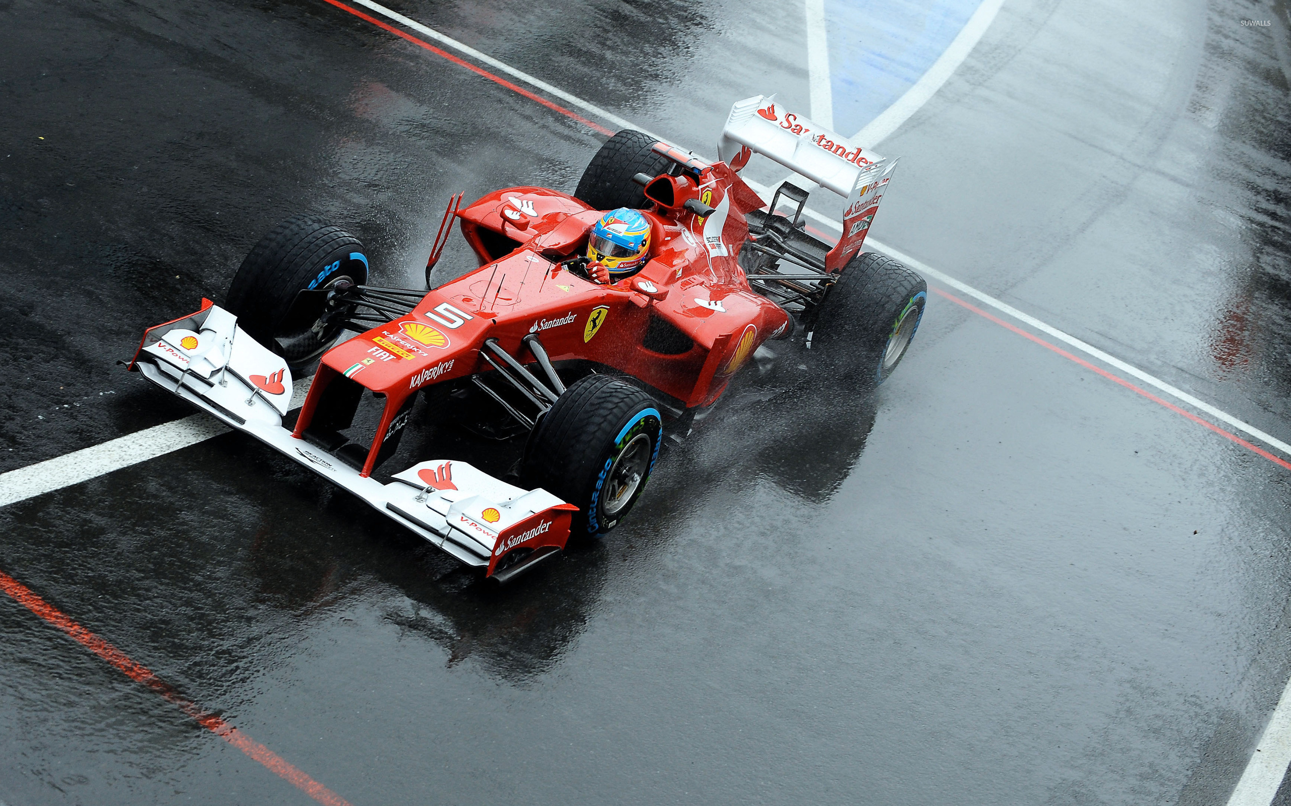 Fernando Alonso During A Race In Scuderia Ferrari Wallpaper