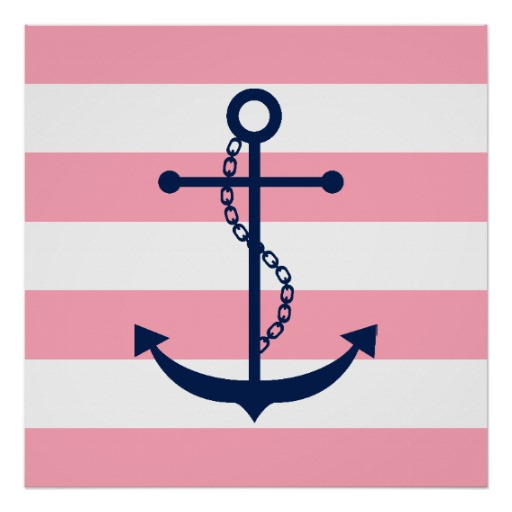 Blue Anchor On Pink Stripes Posters