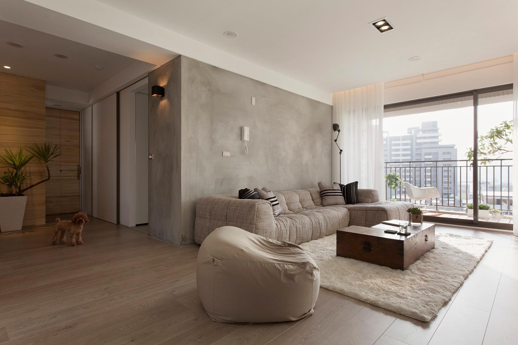 Concrete feature wall living room