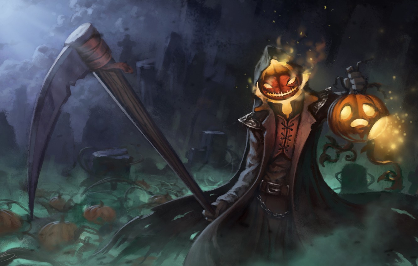 Wallpaper Halloween pumpkin braid art reaper overwatch