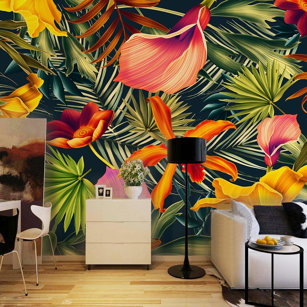 Custom Wall Mural Tropical Rainforest Plant Flowers Banana Leaves