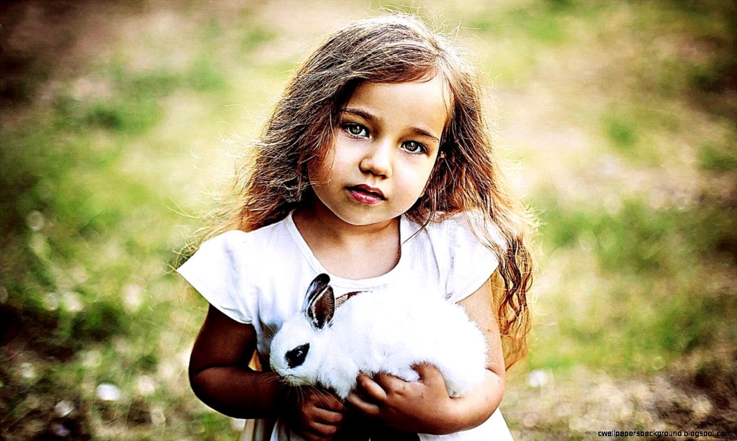 Litte Girl With Rabbit Kid Desktop Wallpaper Background
