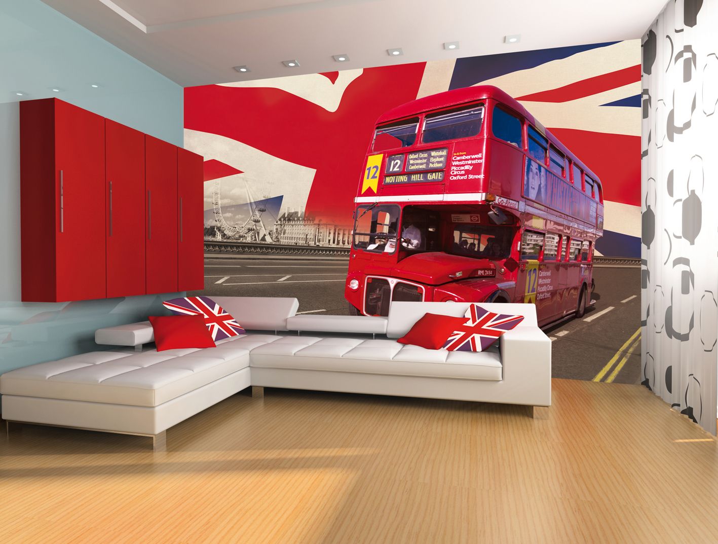 Giant Wallpaper Wall Mural London Bus Union Jack Theme Design