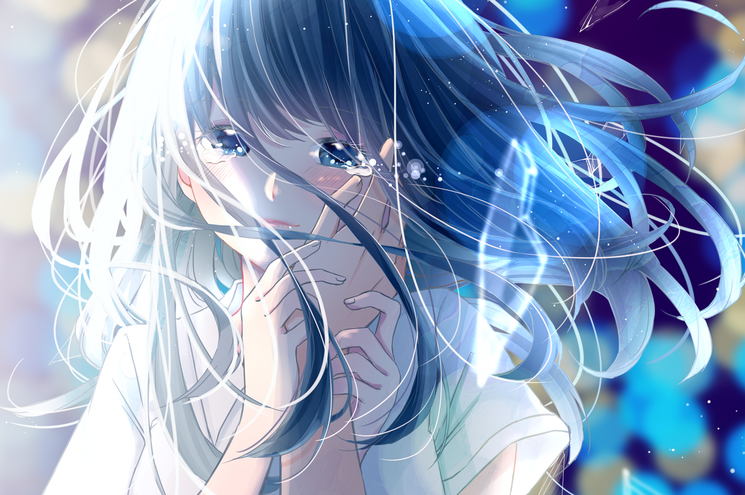Anime Girl Crying Romance Long Hair Tears