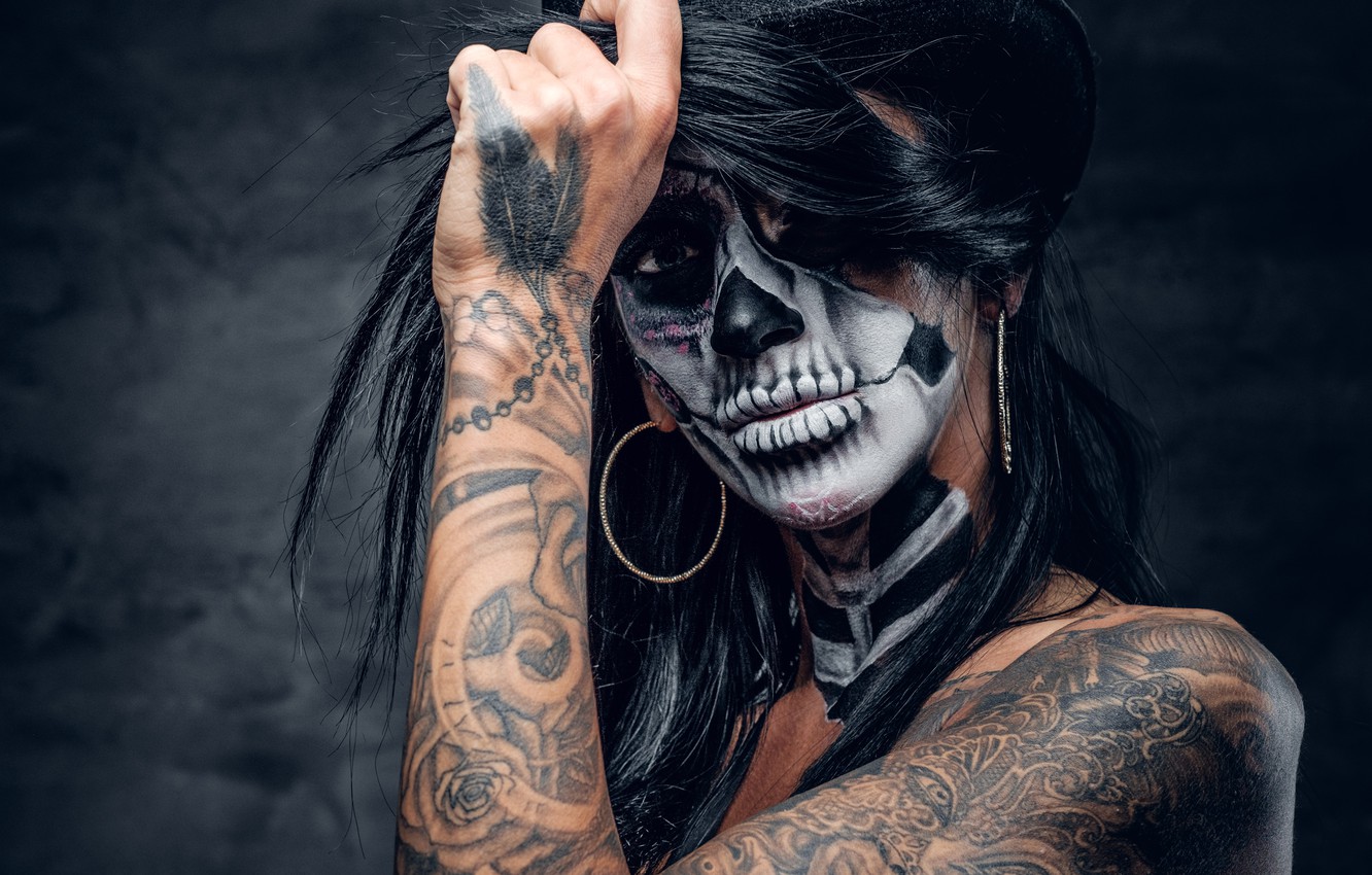 Wallpaper Woman Hair Hands Tattoos Feather Fingers Makeup
