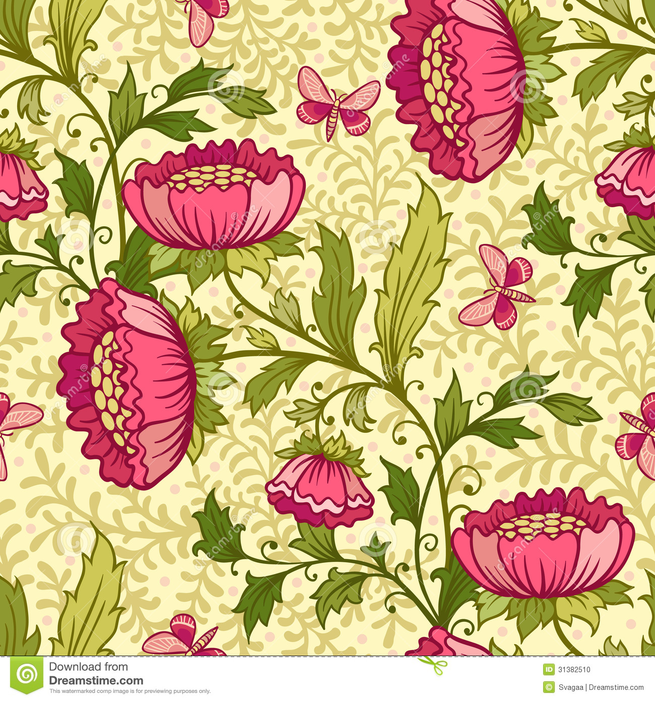 Vintage Flower Pattern Wallpaper Seam