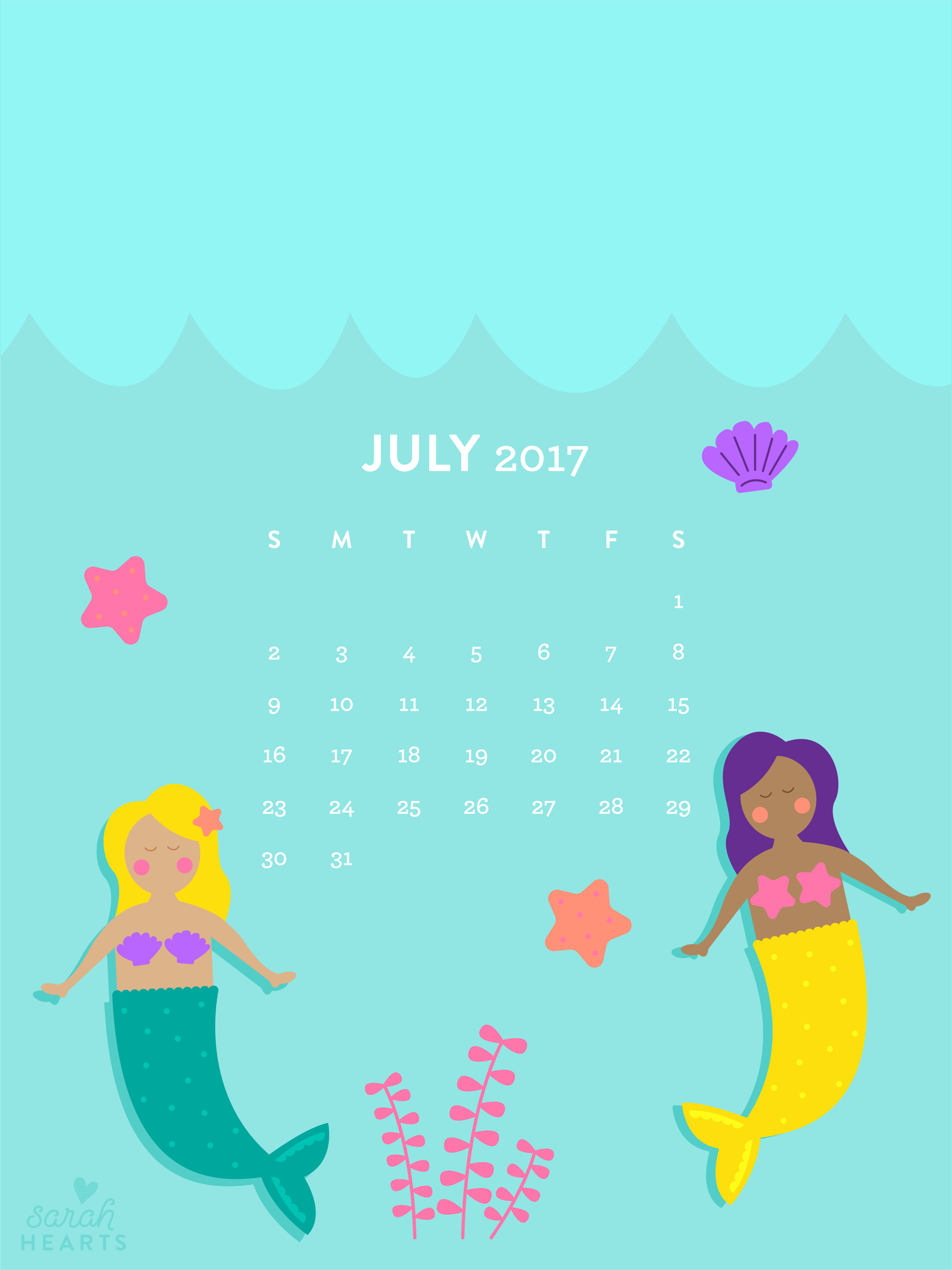 July Mermaid Calendar Wallpaper Sarah Hearts