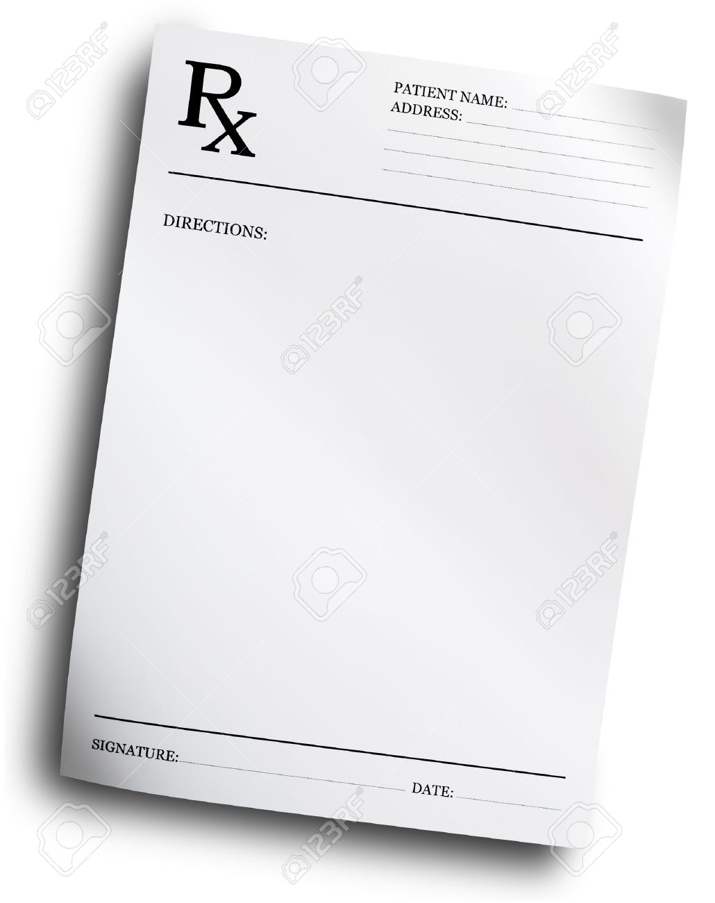 Rx Prescription Form Isolated On White Background Stock Photo