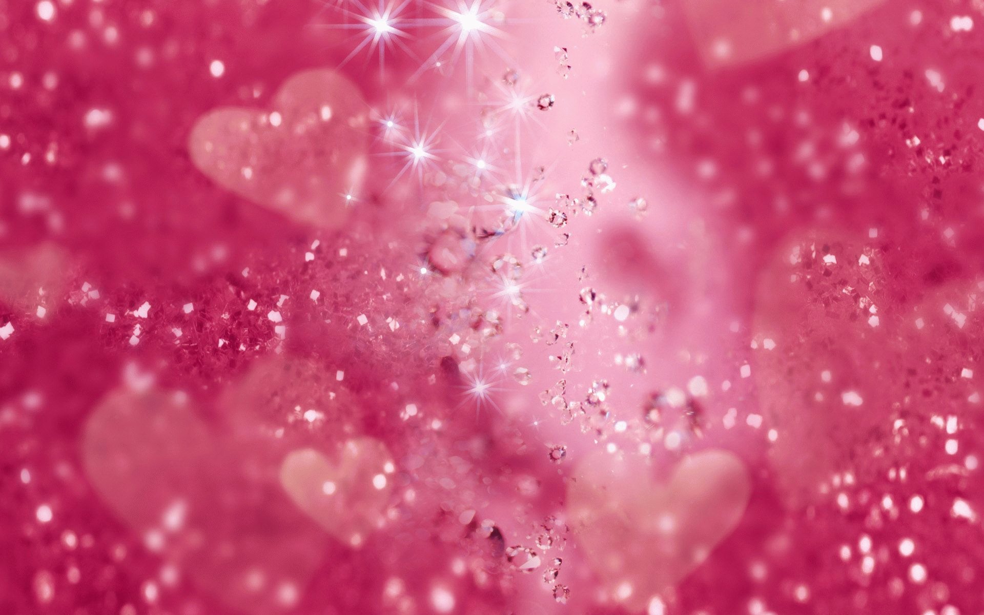 Sparkling pink glitter background with shimmering hearts and cascading water droplets, creating a romantic and glamorous aesthetic