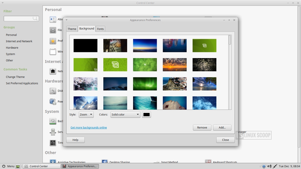 Linux Mint 17 Mate Control Center Background Scoop