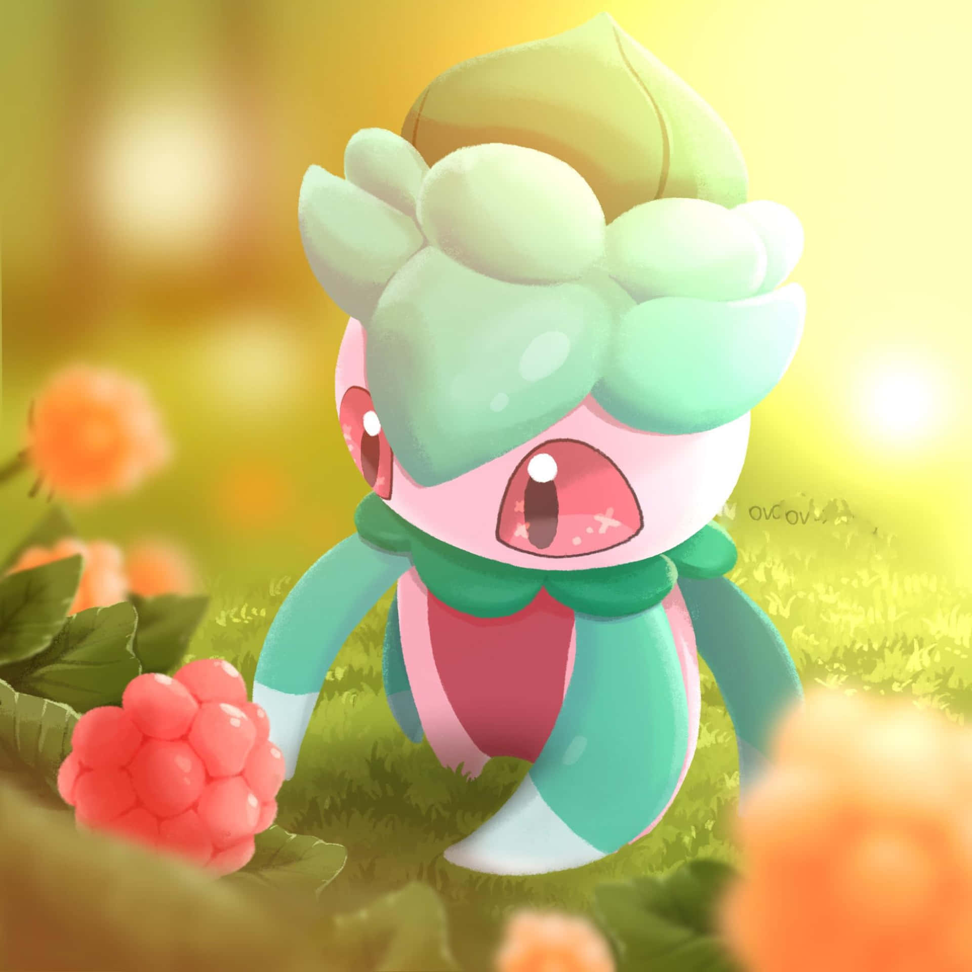 Pok Mon Fomantis Fruit Picking Wallpaper