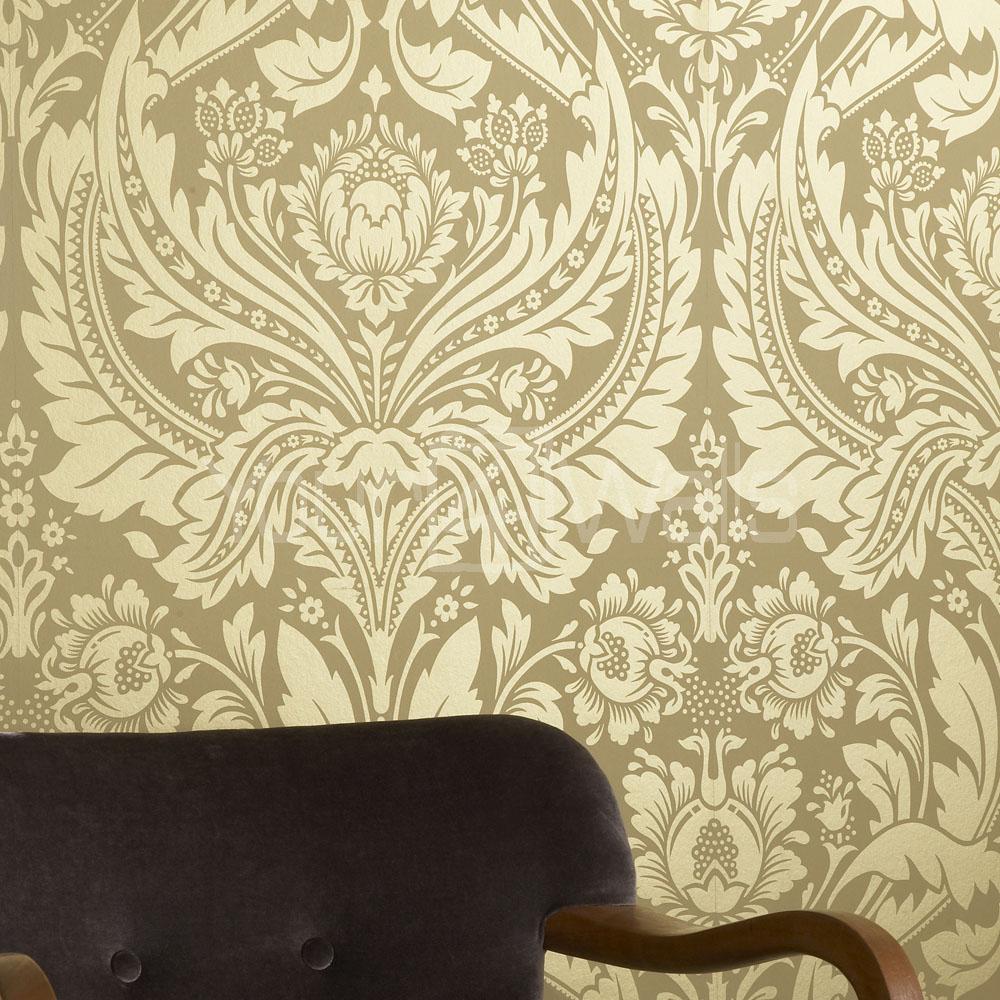 Desire Damask Wallpaper Metallic Gold and Mustard colour   Images