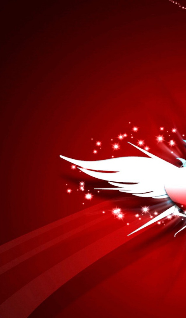 Heart With Wings On A Red Background Desktop Wallpaper