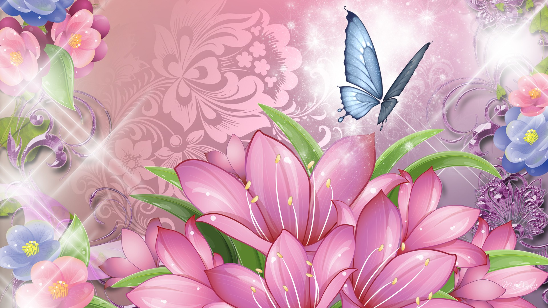 Gallery For gt Pink Butterflies And Flowers Wallpaper